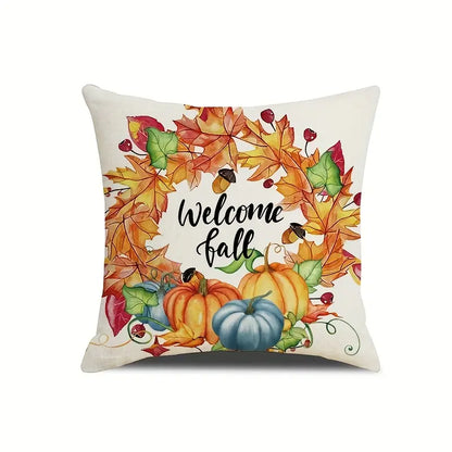 4pcs Linen Autumn Pumpkin Throw Pillow Covers 18x18"